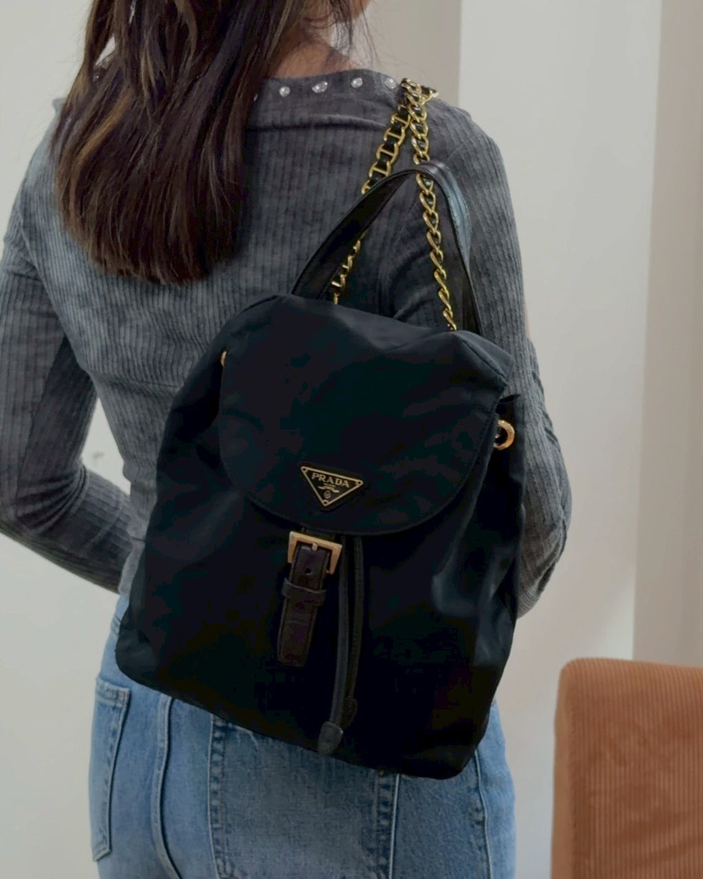 Prada nylon backpack chain bag