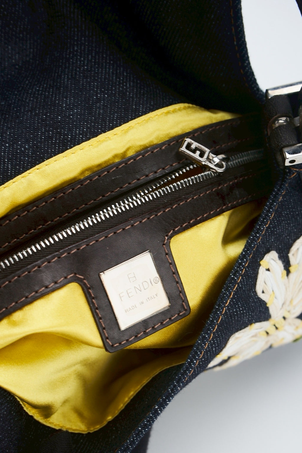 Fendi baguette flower denim