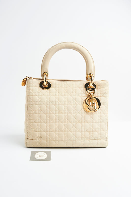 Lady dior fabric medium size beige color