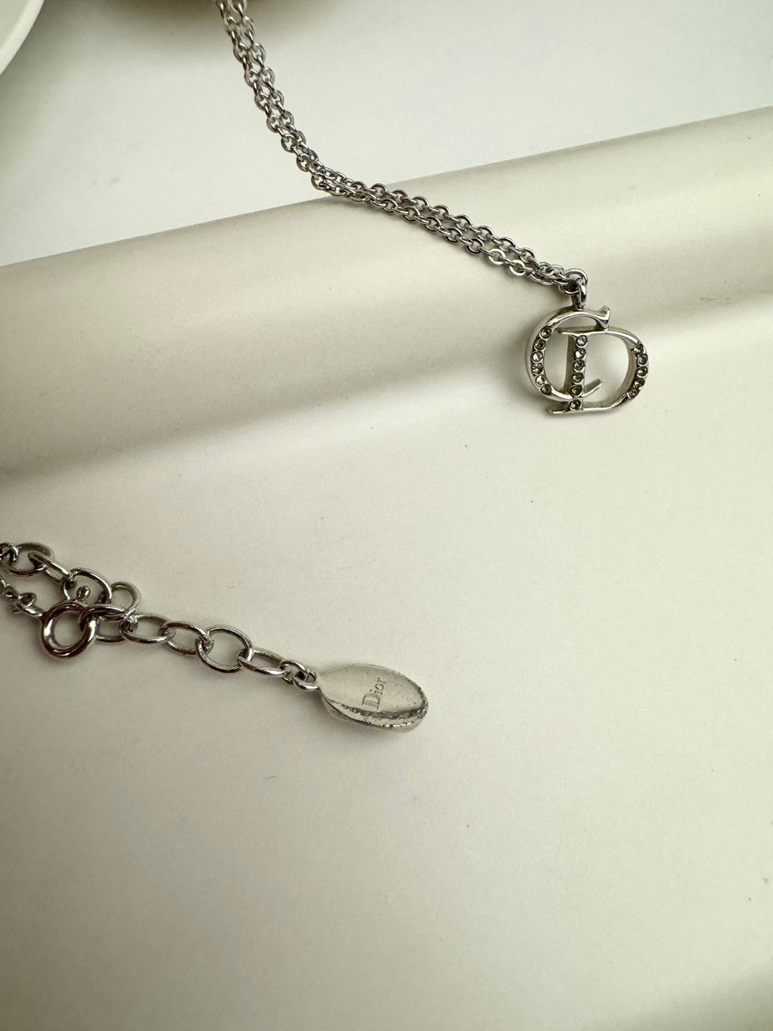 Dior CD logo crystal silver necklace