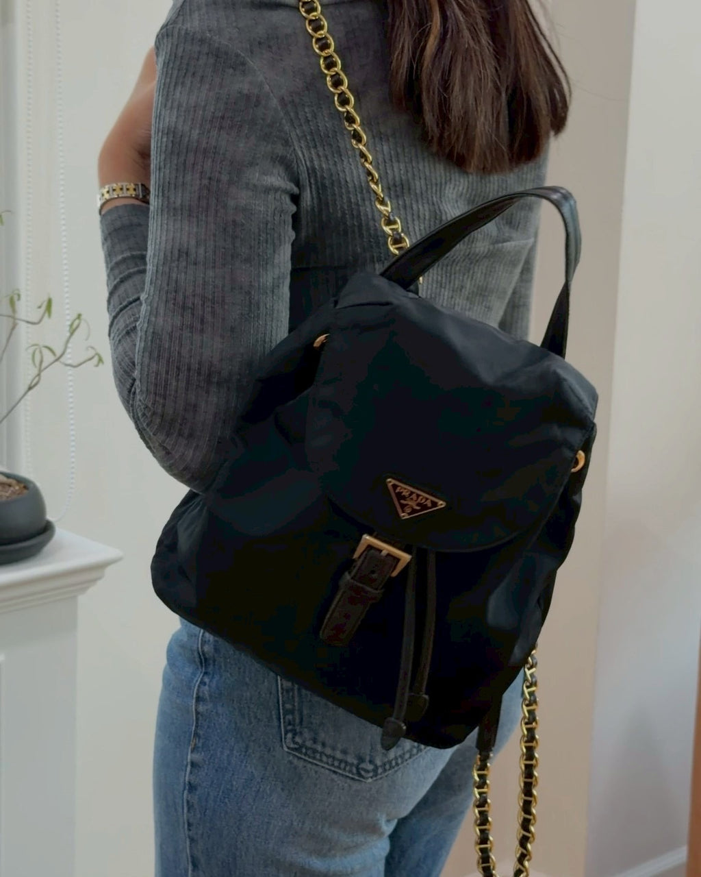 Prada nylon backpack chain bag