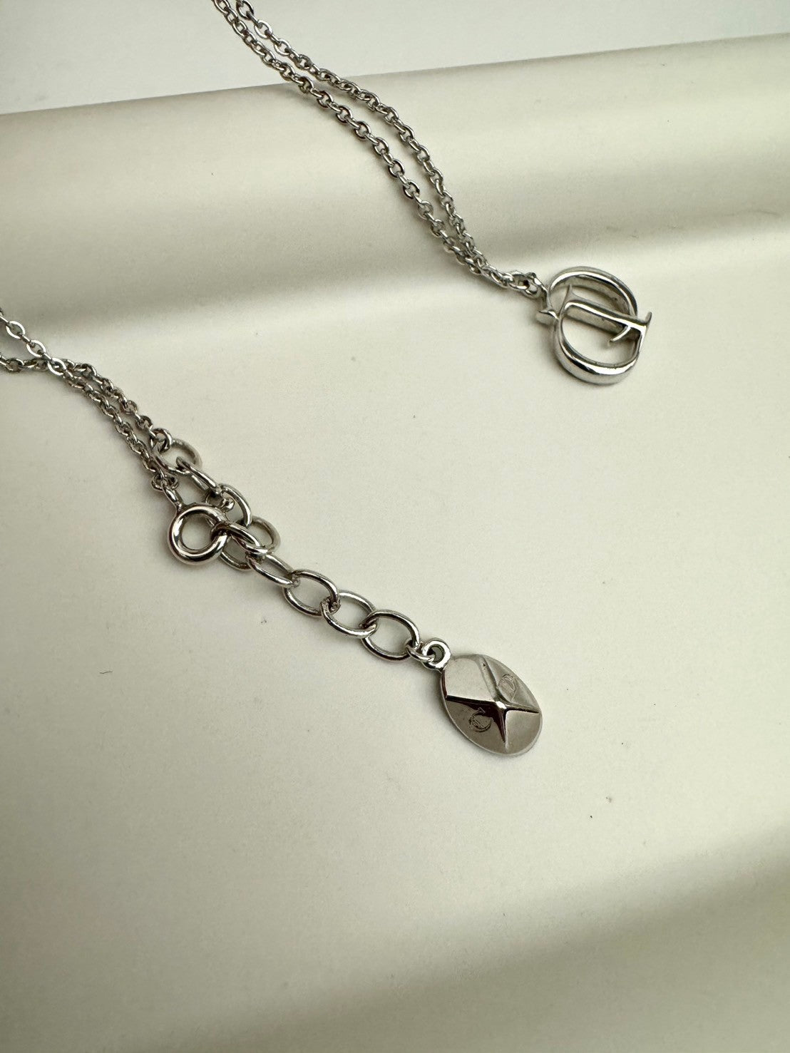 Dior CD logo crystal silver necklace