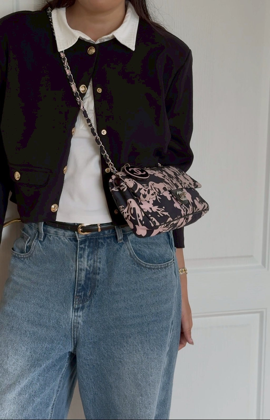 Chanel printed fabric round charm