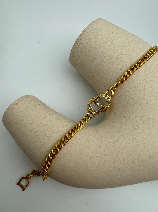 Dior CD logo crystal gold bracelet