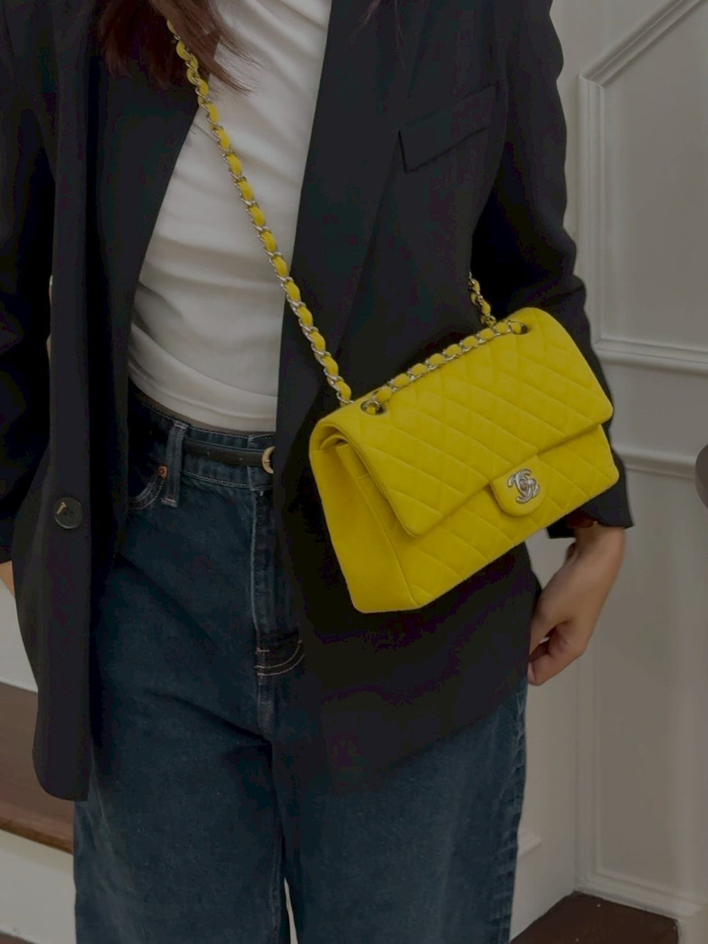 Chanel classic jersey double flab yellow