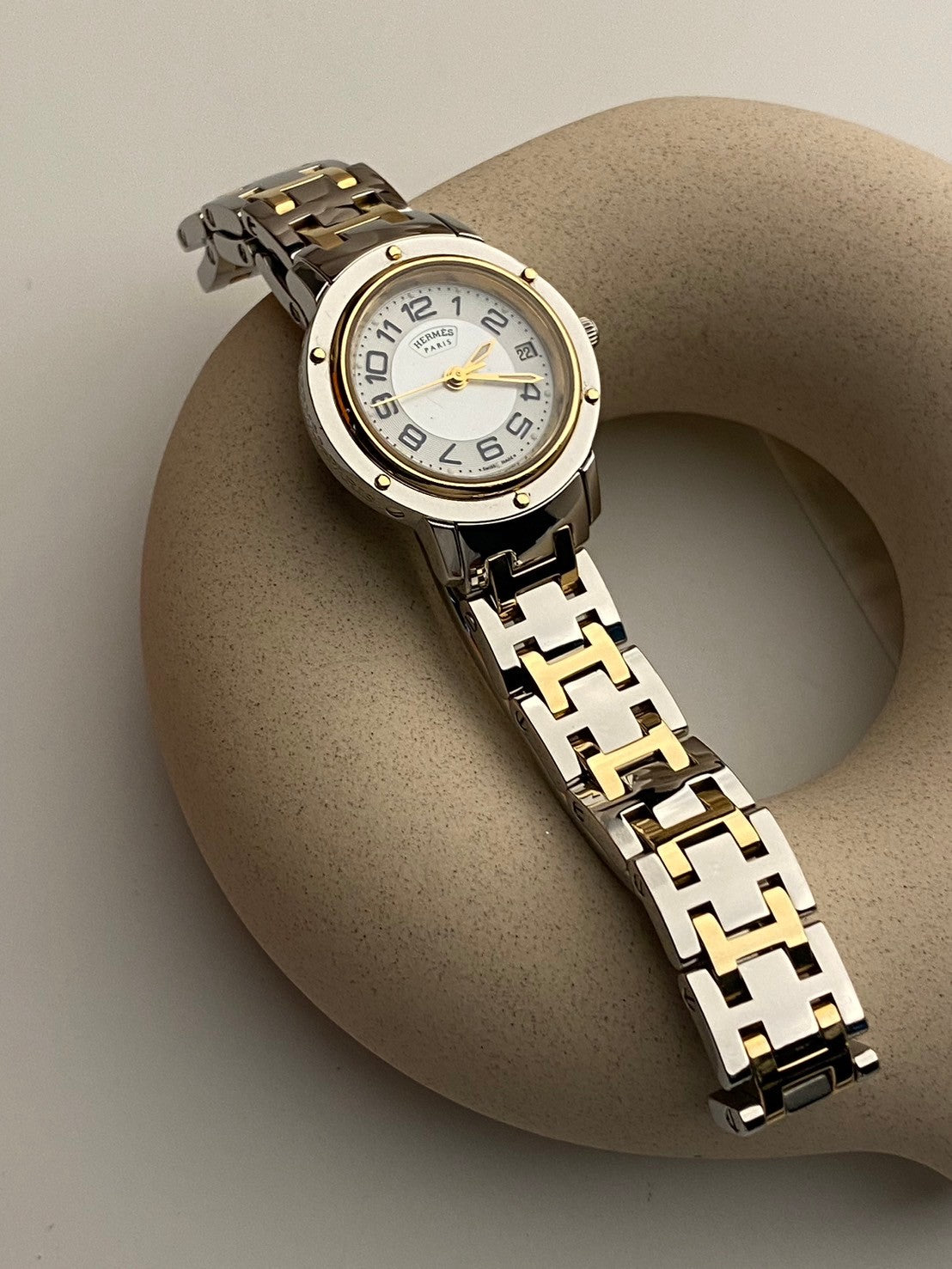 Hermes two tone pearl dial c.8638