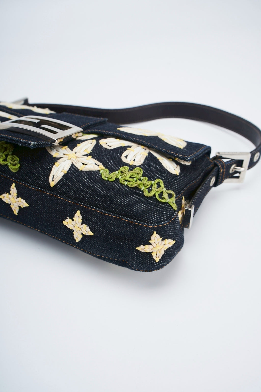 Fendi baguette flower denim