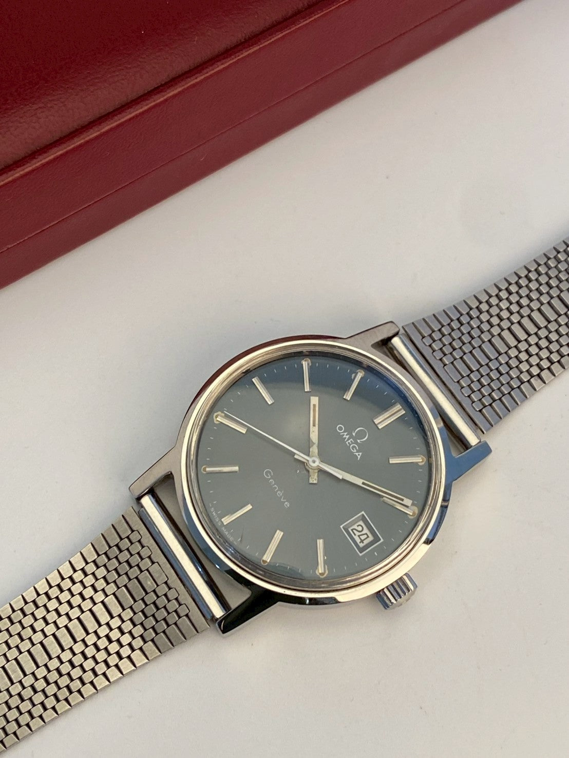 Omega geneve blue dial date watch auto