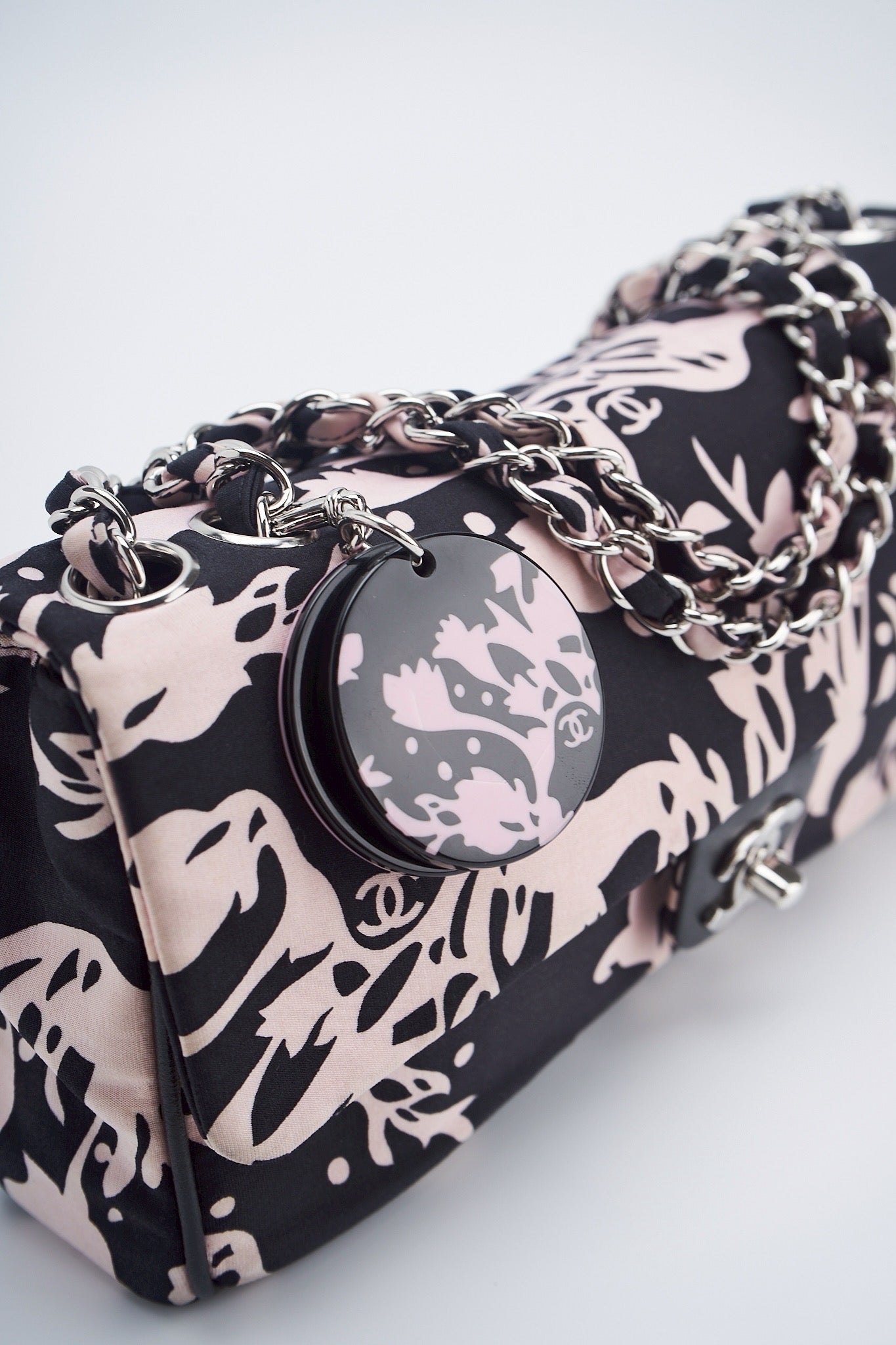 Chanel printed fabric round charm